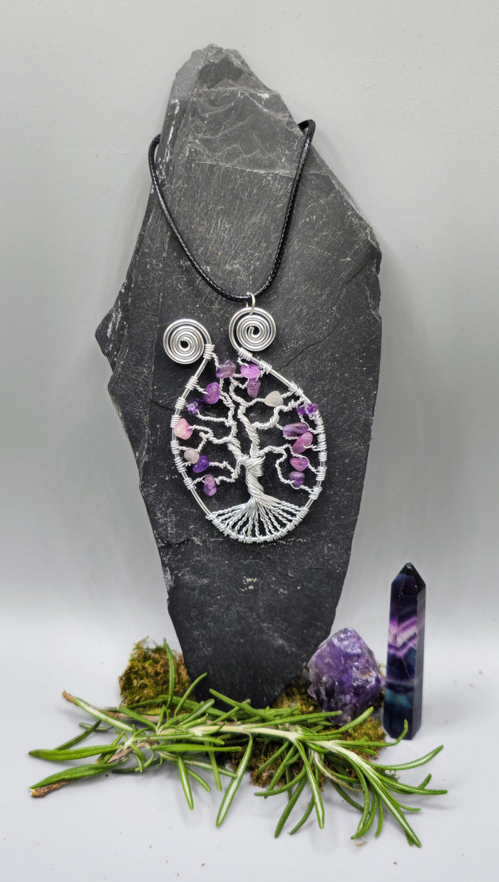 Silver and Amethyst tree of life pendant
