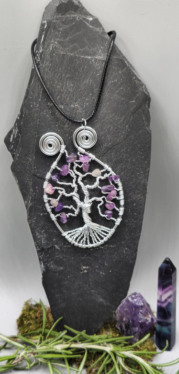 Silver and Amethyst tree of life pendant