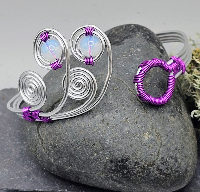 Silver and purple spiral cuff
