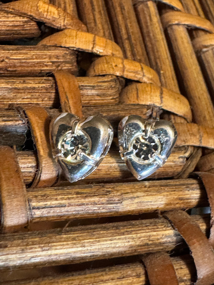 Silver Heart-Shaped Stud Earrings with Clear Cubic Zirconia