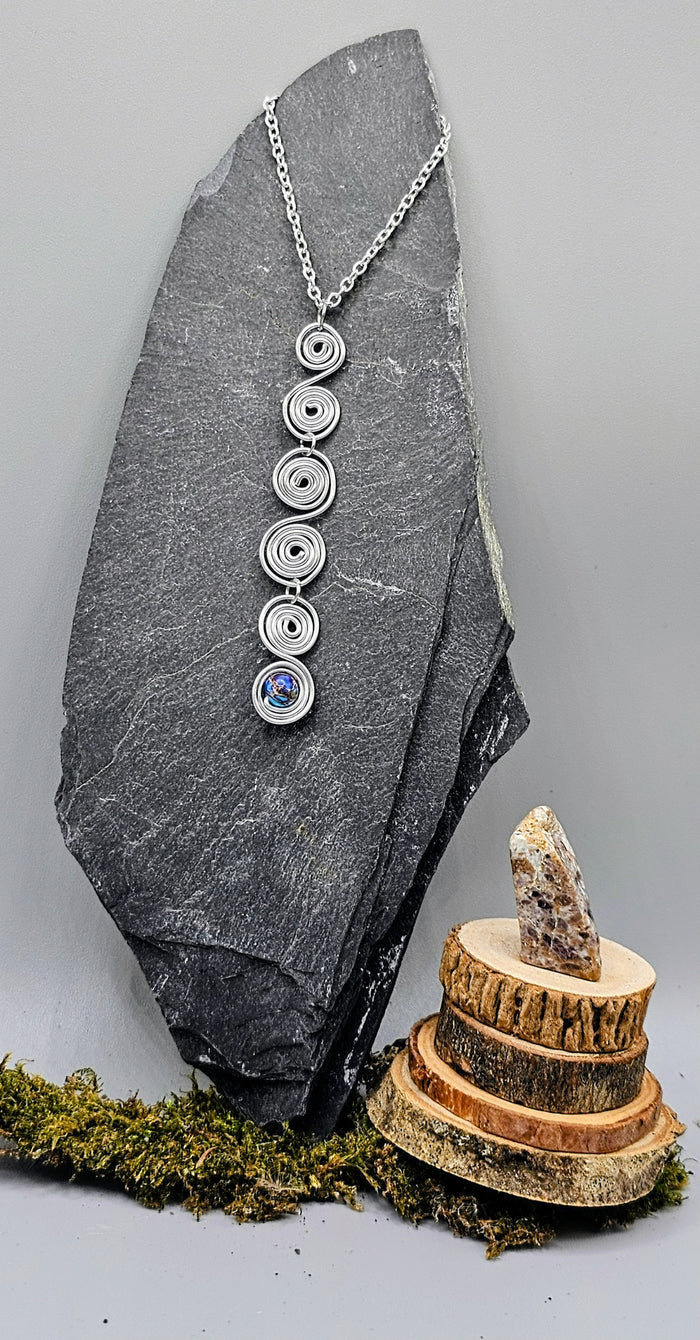 Silver spiral drop with Blue Jasper