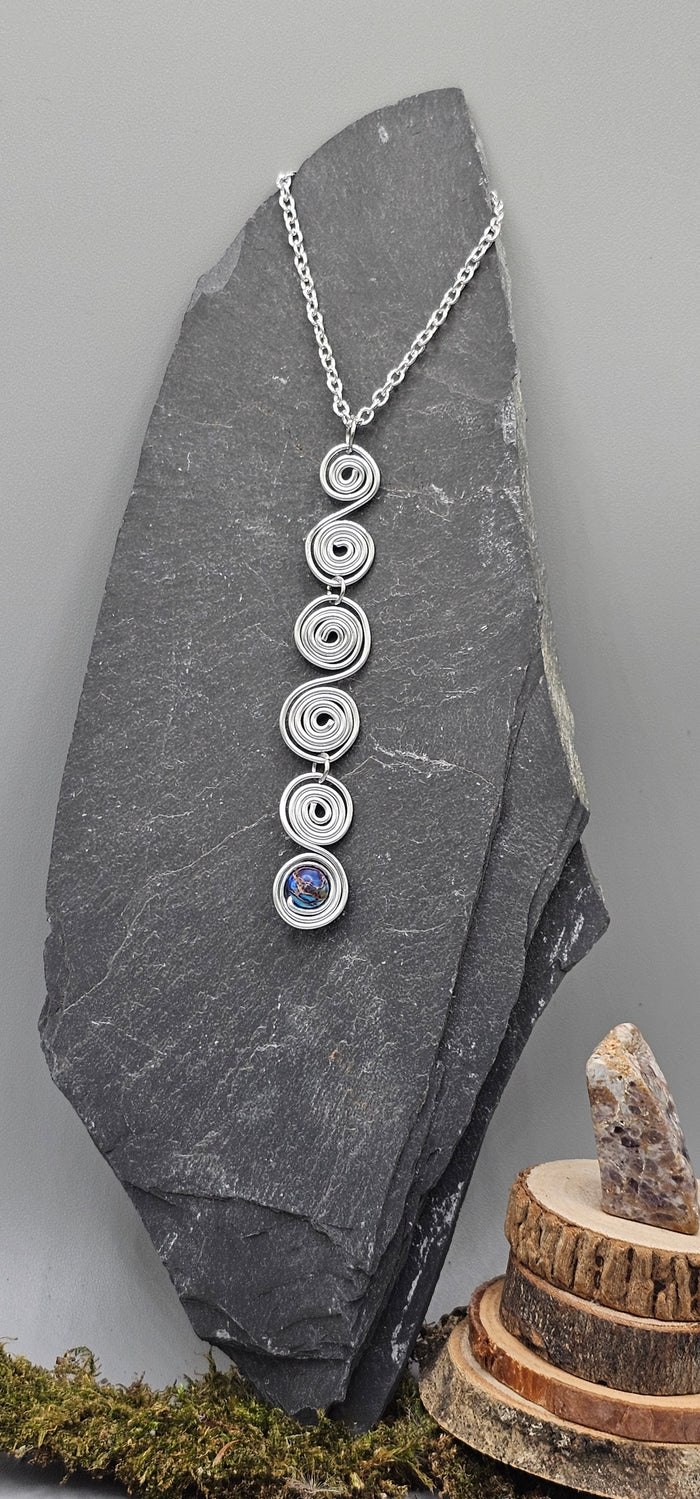 Silver spiral drop with Blue Jasper