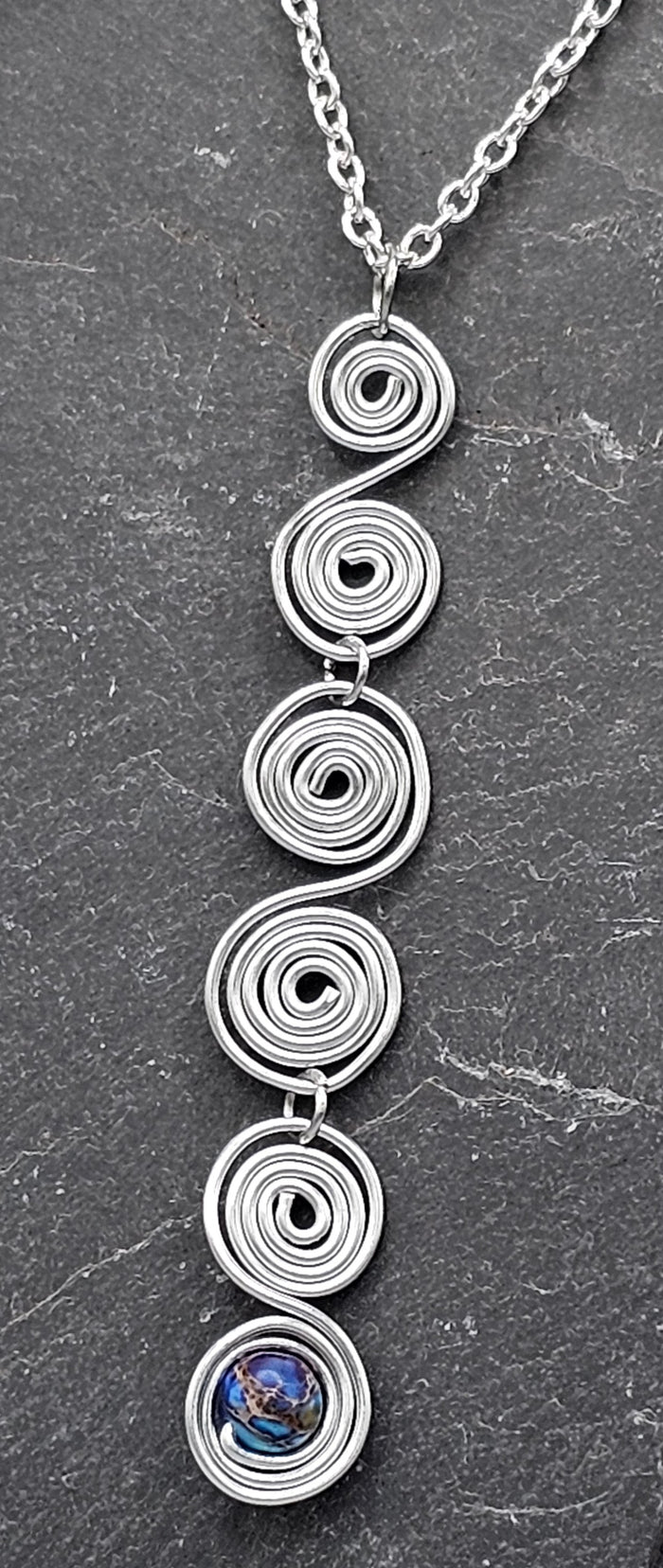 Silver spiral drop with Blue Jasper