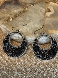 Silver-Tone Gypsy Hoop Earrings with Black Faceted Stones – Time and Tru Style