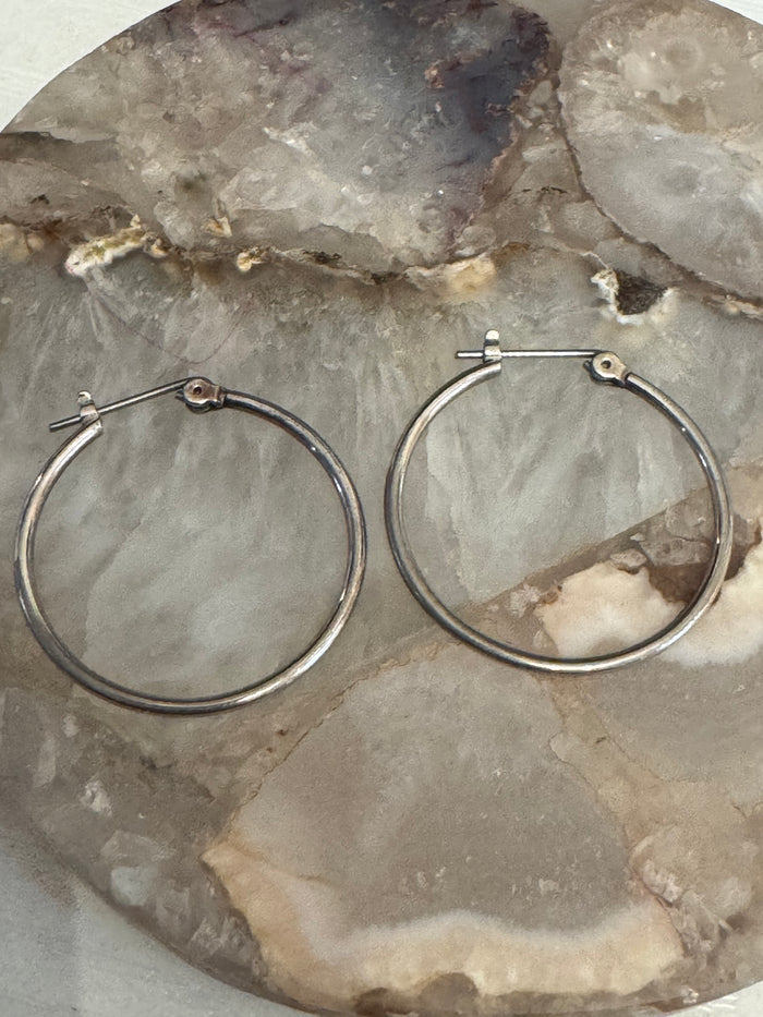 Silver-tone hoop earrings - 1" diameter