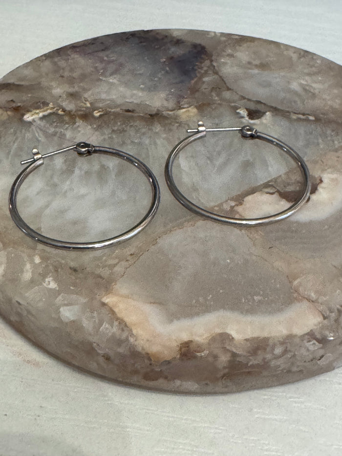 Silver-tone hoop earrings - 1" diameter