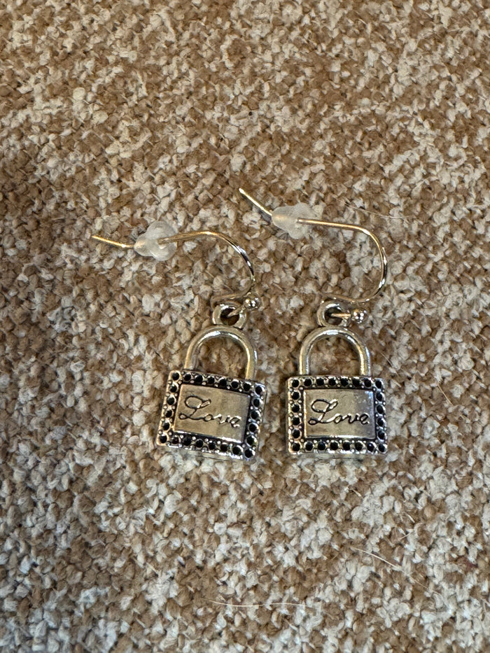 Silver Tone Love Dangle Earrings