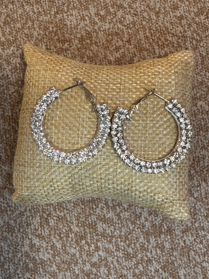 Silver Tone Rhinestone Hoop Earrings