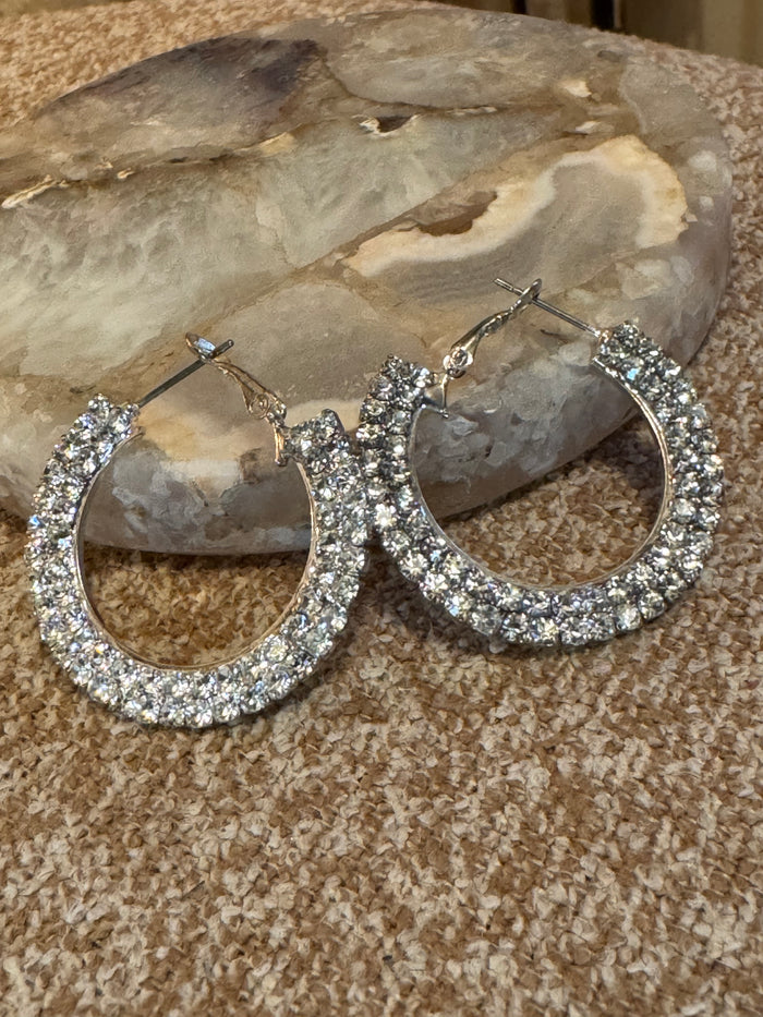 Silver Tone Rhinestone Hoop Earrings