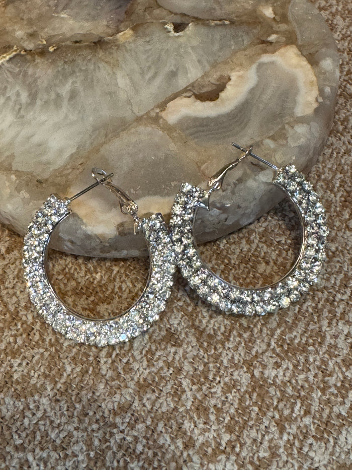 Silver Tone Rhinestone Hoop Earrings