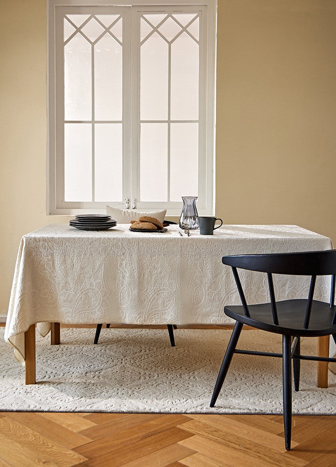 Simple Modern Rectangle Tablecloth for Dining Room Table, Cotton and Linen Flower Pattern Table Covers for Round Table, Square Tablecloth for Kitchen-Paintingforhome