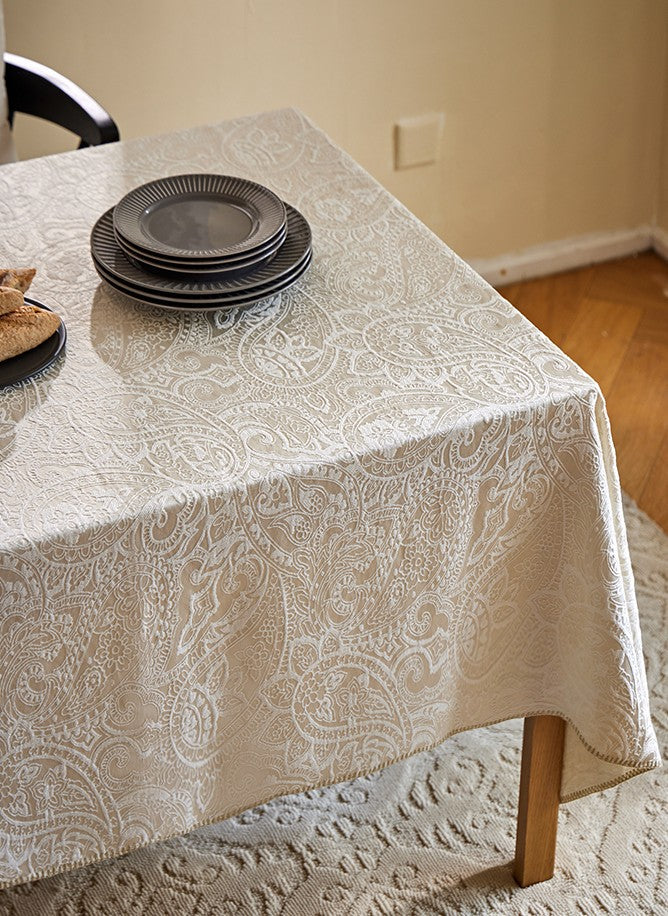 Simple Modern Rectangle Tablecloth for Dining Room Table, Cotton and Linen Flower Pattern Table Covers for Round Table, Square Tablecloth for Kitchen-Paintingforhome
