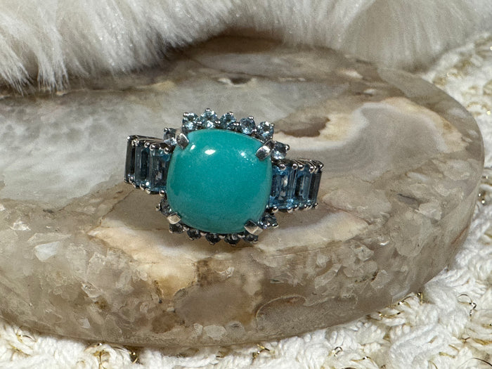 Sleeping Beauty Turquoise and Sky Blue Topaz Ring in Sterling Silver - Size 7