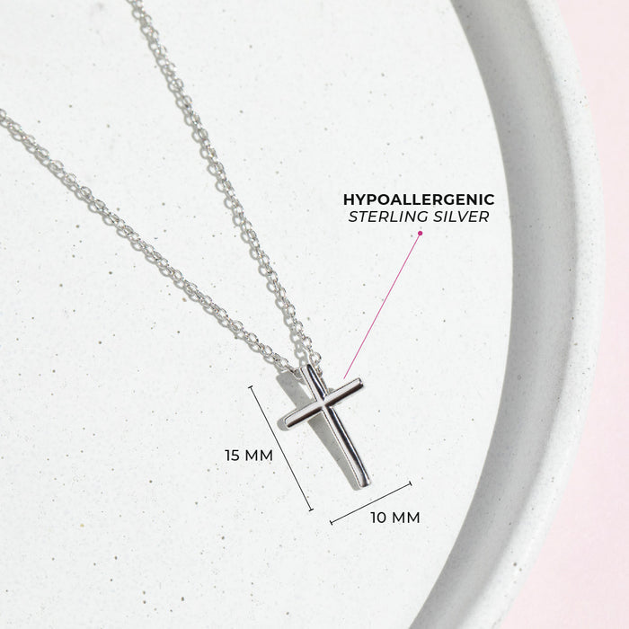 Small Cross 14mm Toddler/Kids/Girls Necklace Religious - Sterling Silver