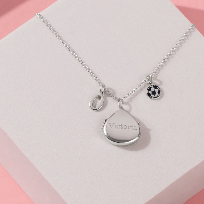 Soccer Player Pear Kids / Teen Locket/Necklace With Charms - Sterling Silver