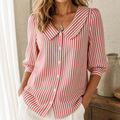 Solène Striped Sailor Collar Blouse with Puff Sleeves