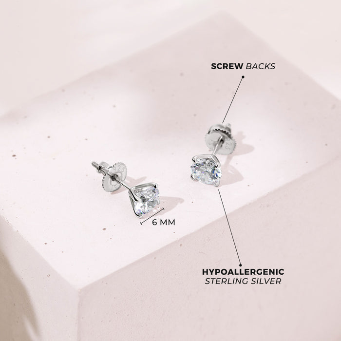 Solitaire Clear CZ Women's Earrings - Sterling Silver