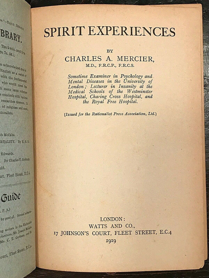 SPIRIT EXPERIENCES - Mercier, 1919 - MEDIUMS SPIRITS TELEPATHY LEVITATION