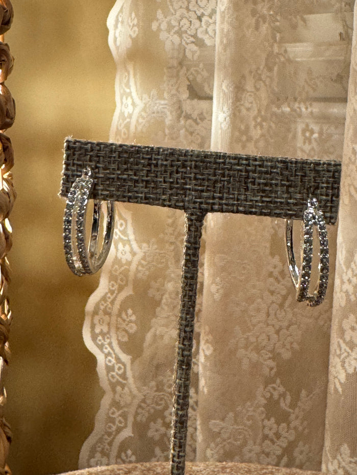 Split Hoop Silkver Tone Earrings with Pave Crystal Accents