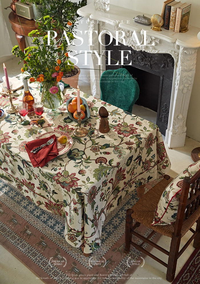 Spring Flower Table Cover for Kitchen, Large Modern Rectangular Tablecloth Ideas for Dining Room Table, Rustic Garden Floral Tablecloth for Round Table-Paintingforhome