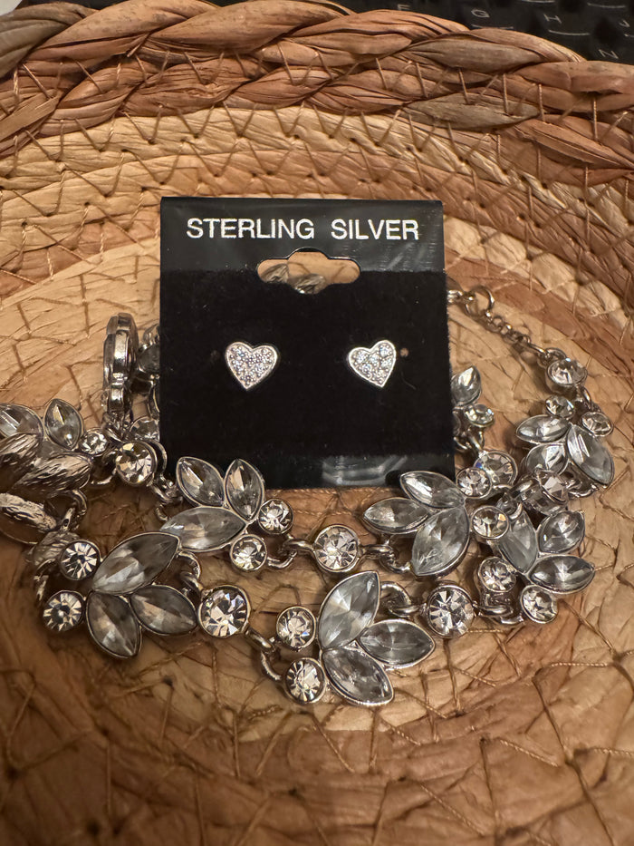 Sterling Silver Crystal Heart Stud Earrings