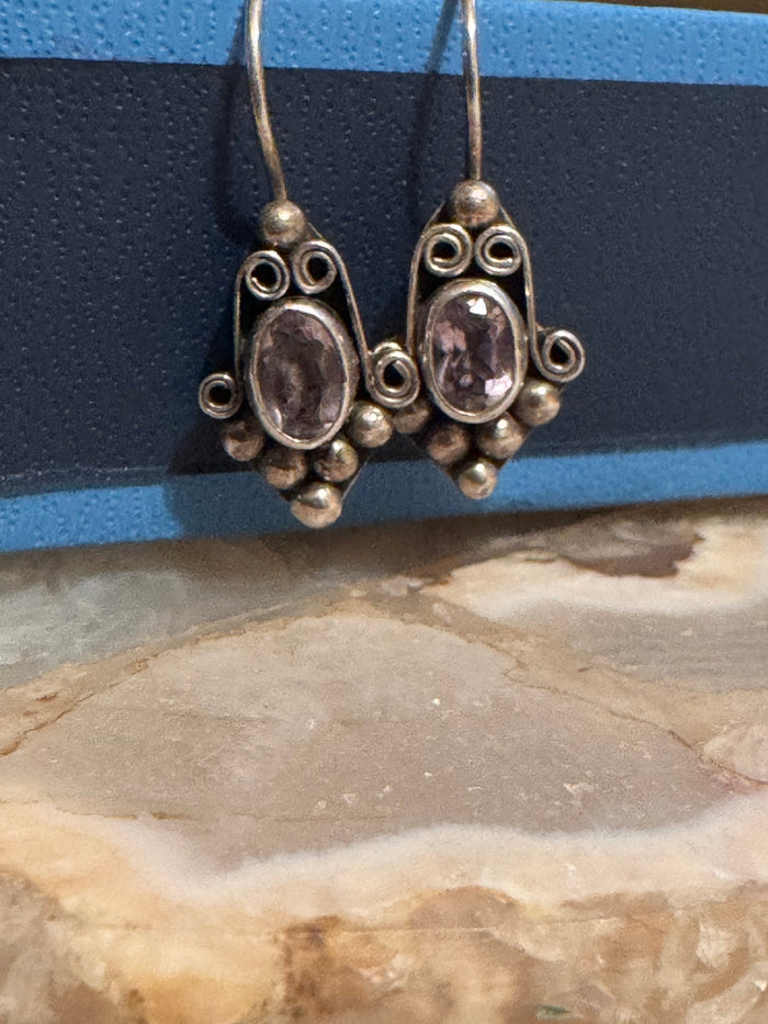 Sterling Silver Oval Gemstone Dangle Earrings – Marked 925