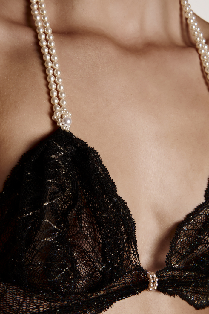 Bracli Sydney Daisy Pearl Bra Black - Black Lace Lingerie