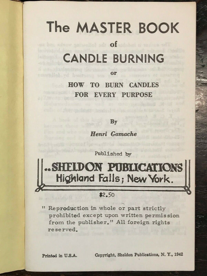 THE MASTER BOOK OF CANDLE BURNING - Gamache, 1st Ed, 1942 - MAGICK WICCA SPELLS