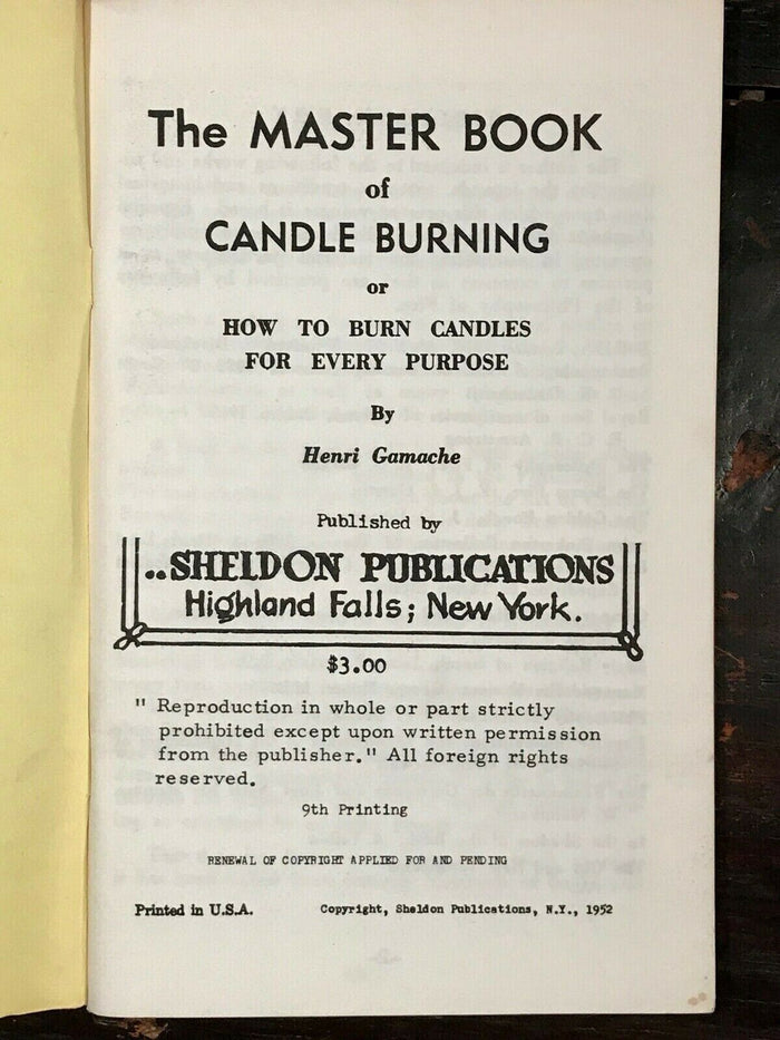 THE MASTER BOOK OF CANDLE BURNING - Gamache, Early Ed, 1952 MAGICK WICCA SPELLS