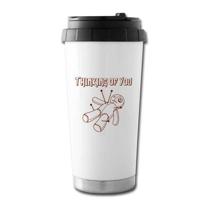 Thinking of You Voodoo Doll Travel Mug - white