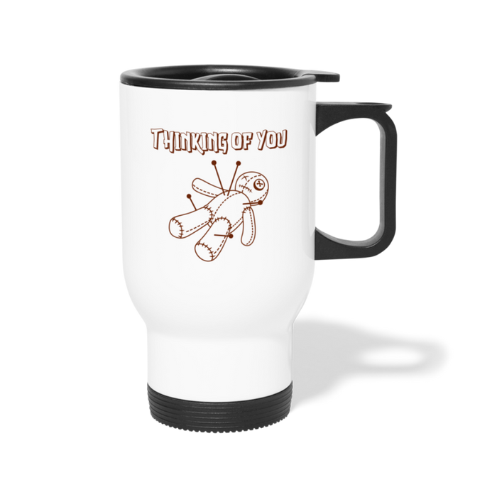 Thinking of You Voodoo Doll Travel Mug - white