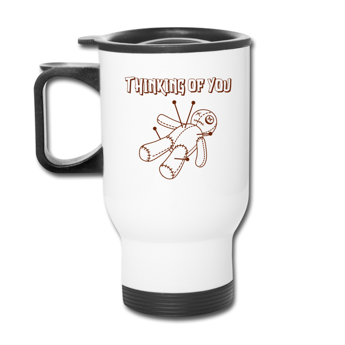 Thinking of You Voodoo Doll Travel Mug - white