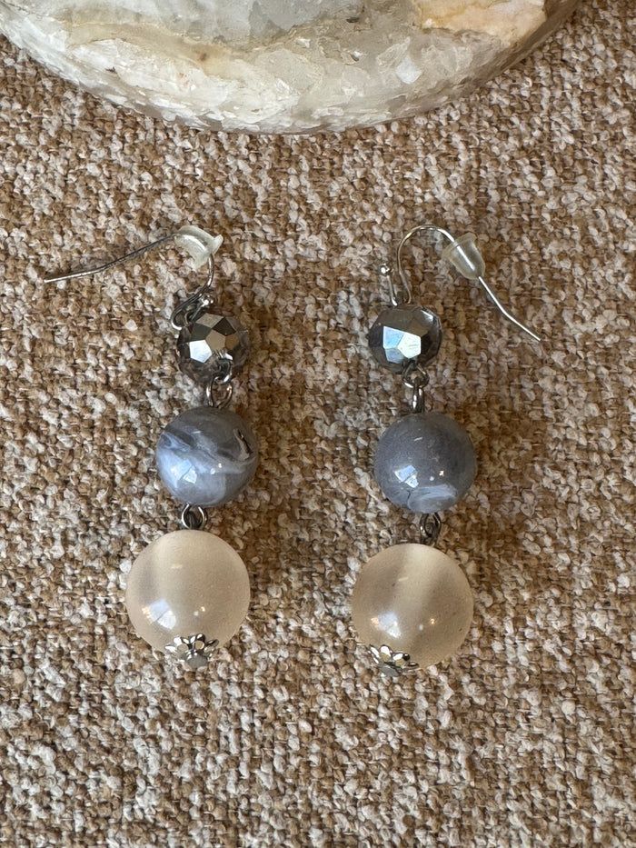 Tiered Beaded Drop Earrings in Neutral Tones