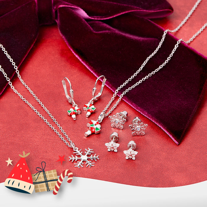 Twinkling Snowflake Kids / Children's / Girls Earrings Screw Back - Sterling Silver