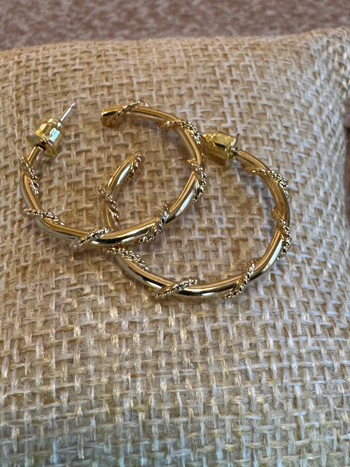 Twisted Gold Tone Hoop Earrings