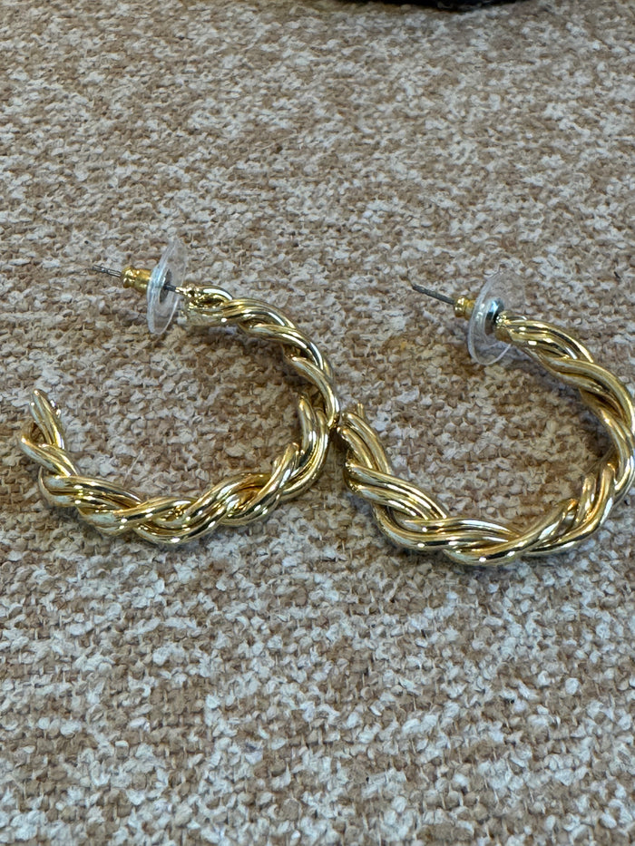 Twisted Gold Tone Hoop Earrings
