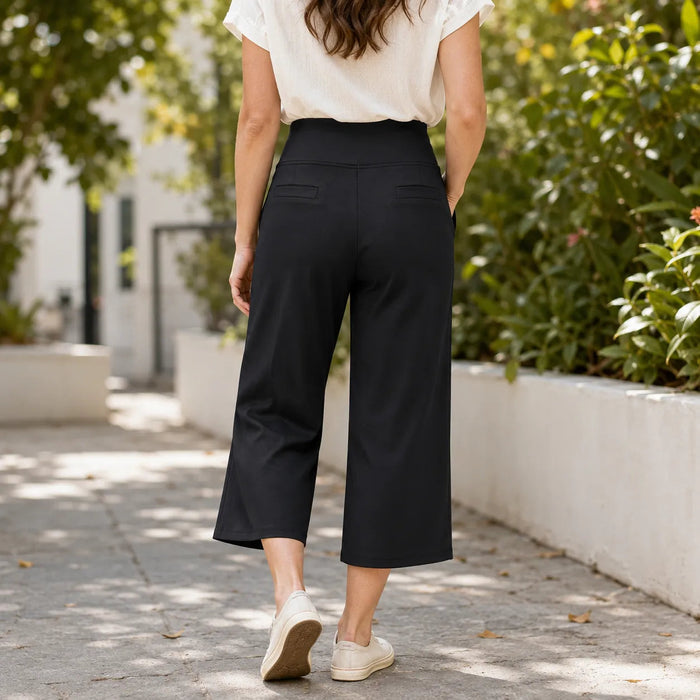 Velessa – High Waisted Wide Leg Cropped Pants with Pockets