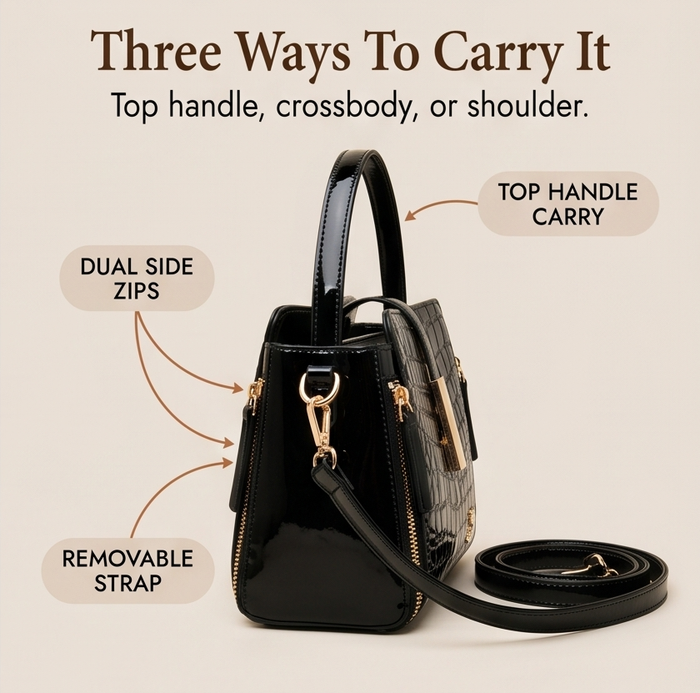 Velora – Glossy Croc Crossbody Handbag