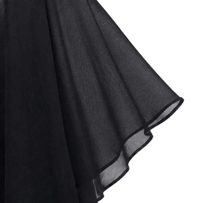 Velora – Rhinestone Look V-Neck Chiffon Like Cape Midi Dress