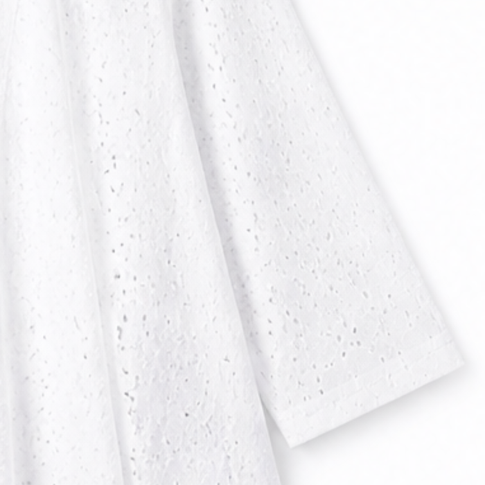 Veluna – Lightweight Eyelet Open-Front Cardigan for Women, 3/4 Sleeve Ruffle Hem Summer Layer