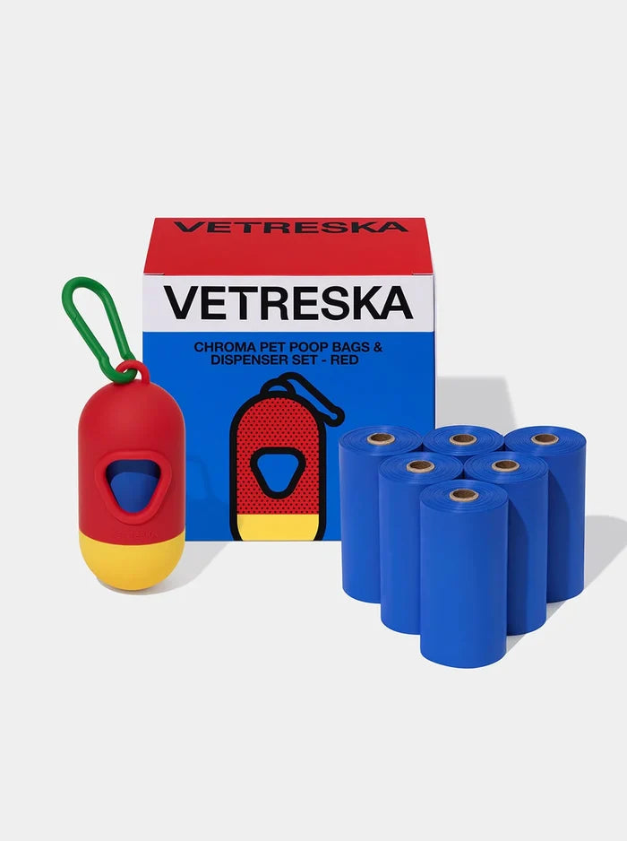 Vetreska Red Chroma Poop Bags & Dispenser Set