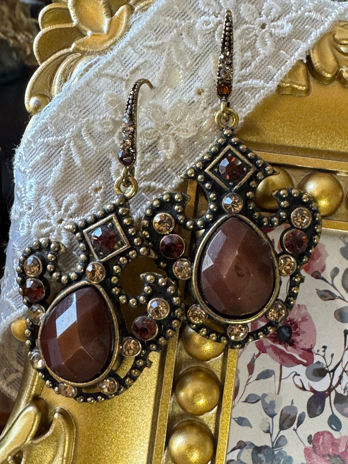 Victorian-Style Art Deco Gold-Tone Dangle Earrings