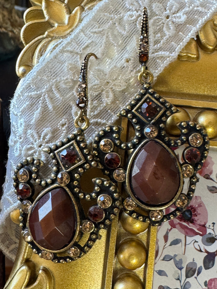 Victorian-Style Art Deco Gold-Tone Dangle Earrings
