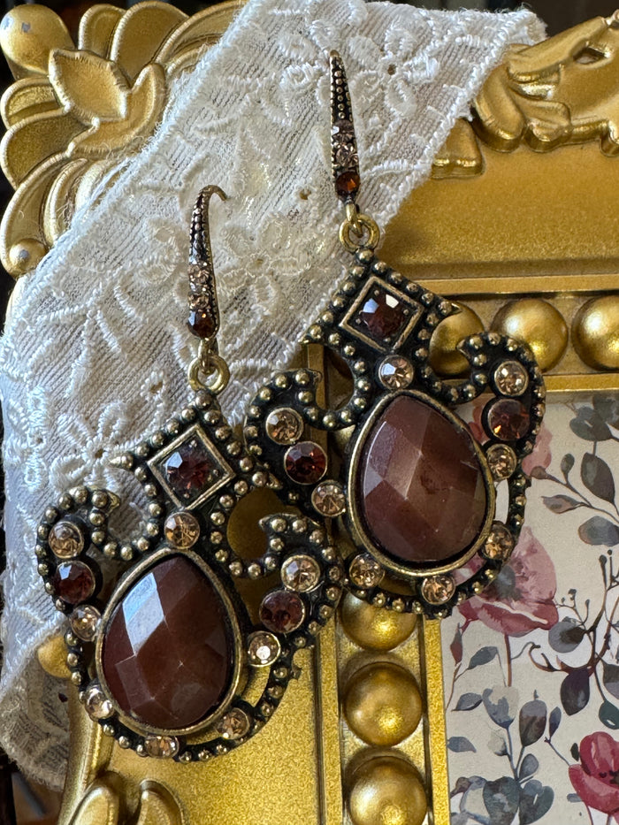 Victorian-Style Art Deco Gold-Tone Dangle Earrings
