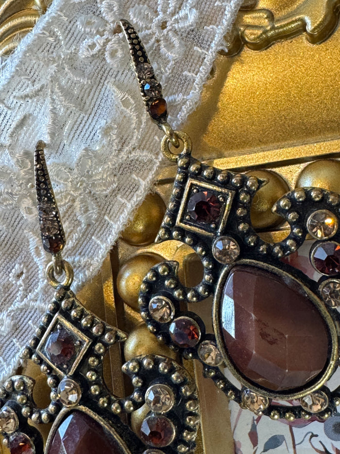 Victorian-Style Art Deco Gold-Tone Dangle Earrings