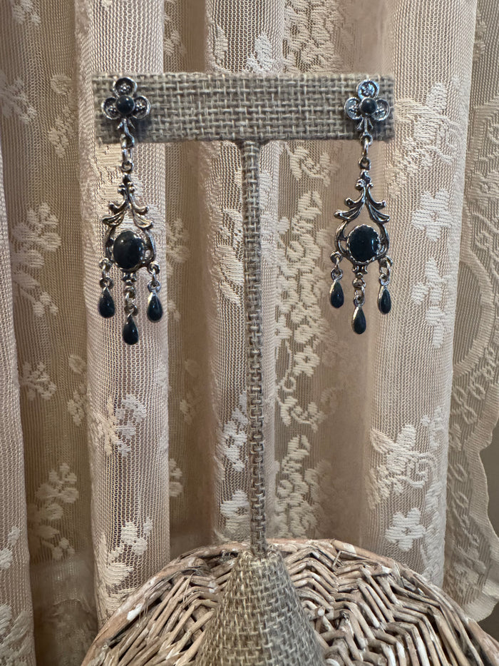 Vintage 1980s Gothic Botanical Chandelier Earrings