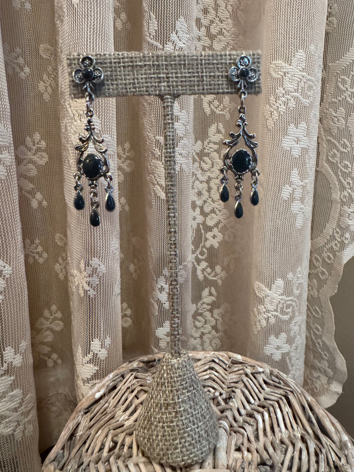 Vintage 1980s Gothic Botanical Chandelier Earrings