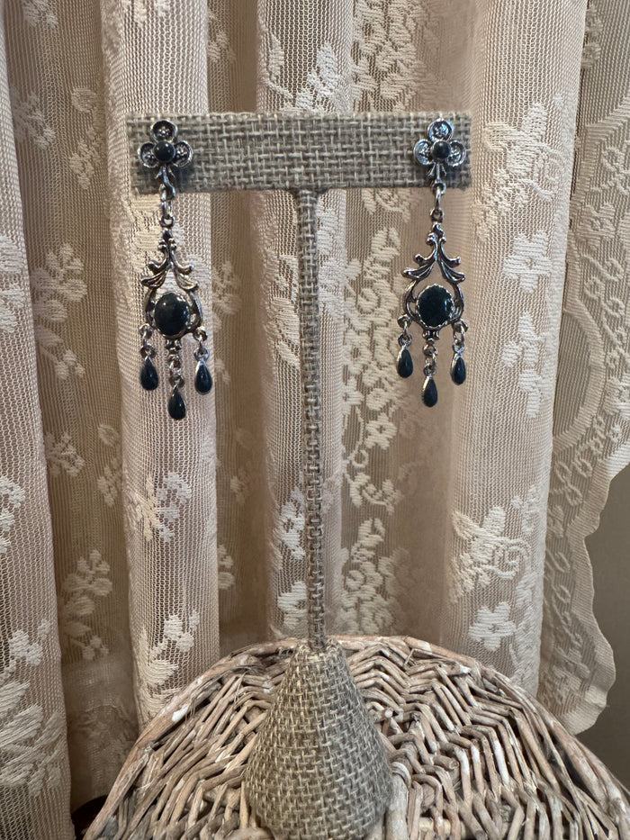 Vintage 1980s Gothic Botanical Chandelier Earrings
