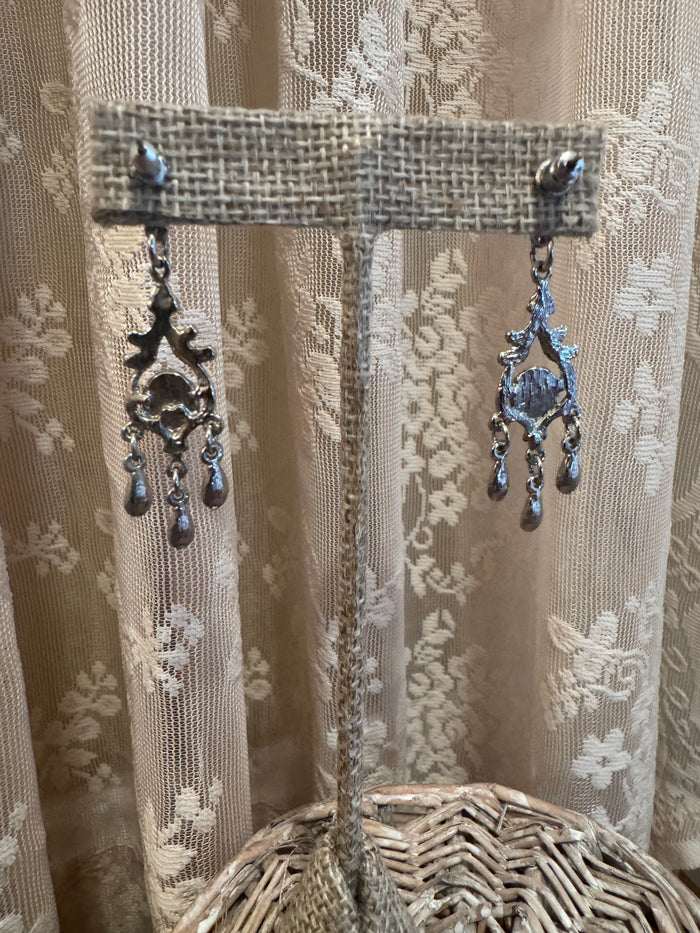 Vintage 1980s Gothic Botanical Chandelier Earrings