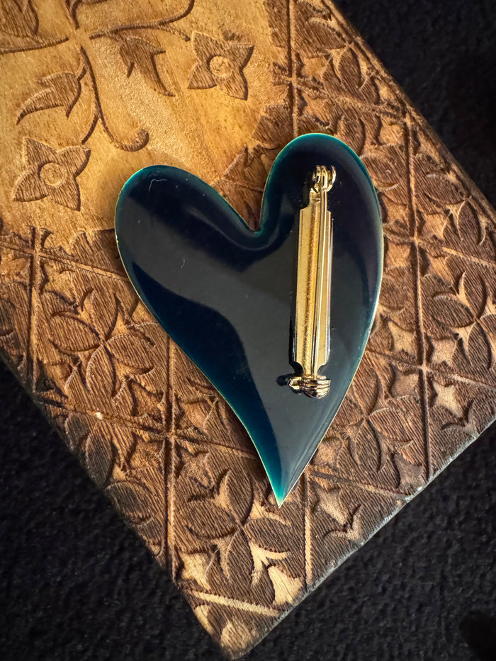 Vintage 1990s Graffiti-Style Enamel Heart Brooch